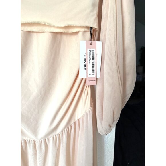 MICAS -Off-Shoulder Light Pink Cropped Top & Midi Dress Set With Puff Sleeves - Picture 10 of 10